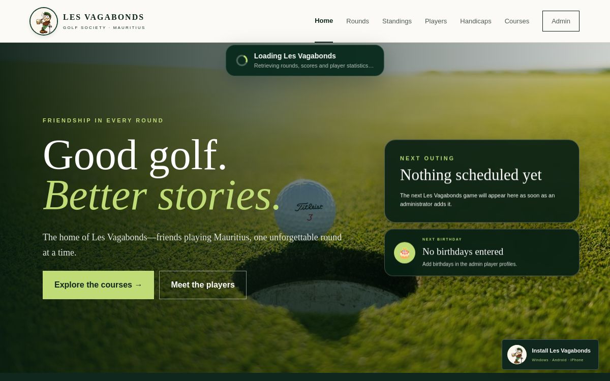 The Vagabond Golf Club website preview
